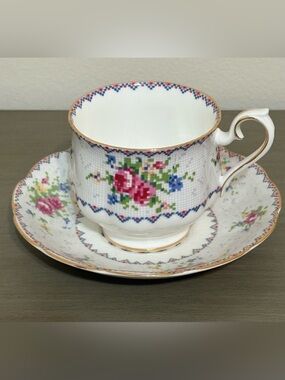 Royal Albert England Bone China Petit Point Porcelain Teacup Saucer